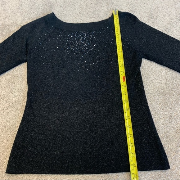 Touch Petites black glitter beaded fitted stretchy sweater Sz PM - Picture 10 of 12